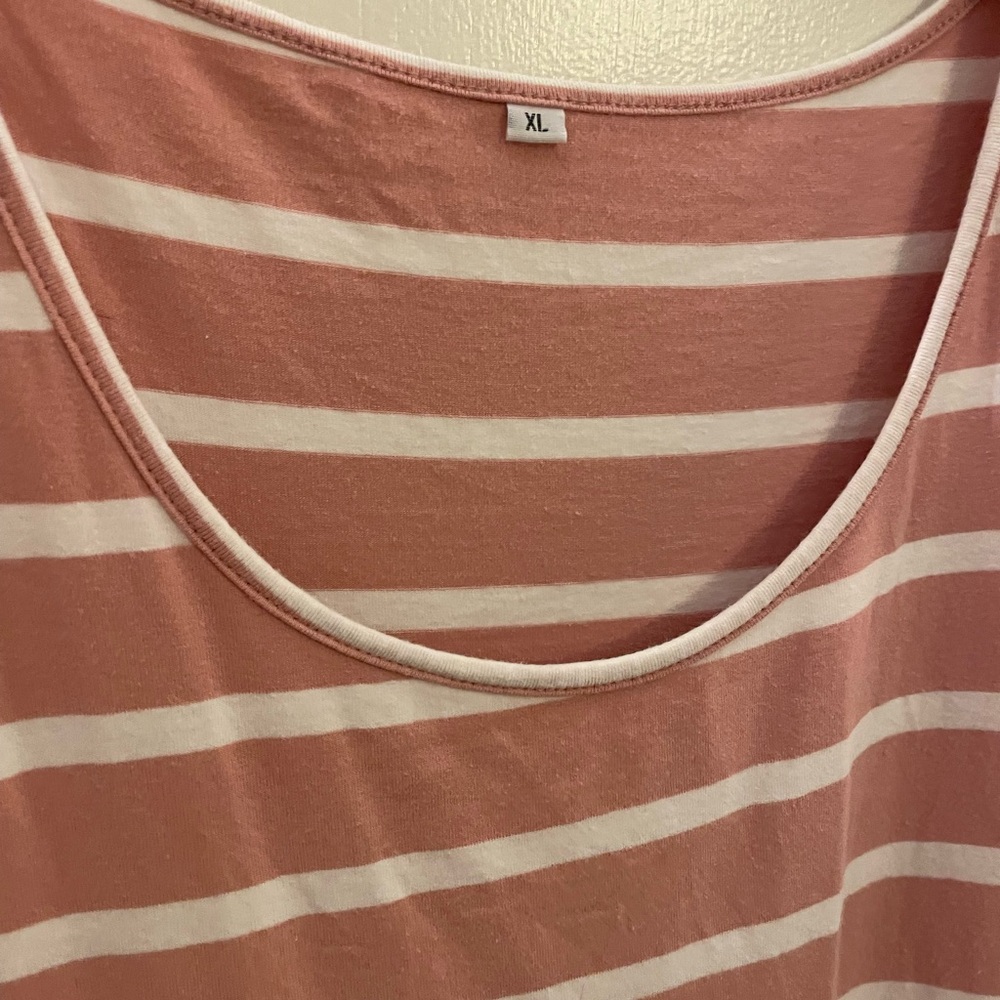 Amazon Women’s Pink and White Striped Maternity Midi Dress - Picture 3 of 4